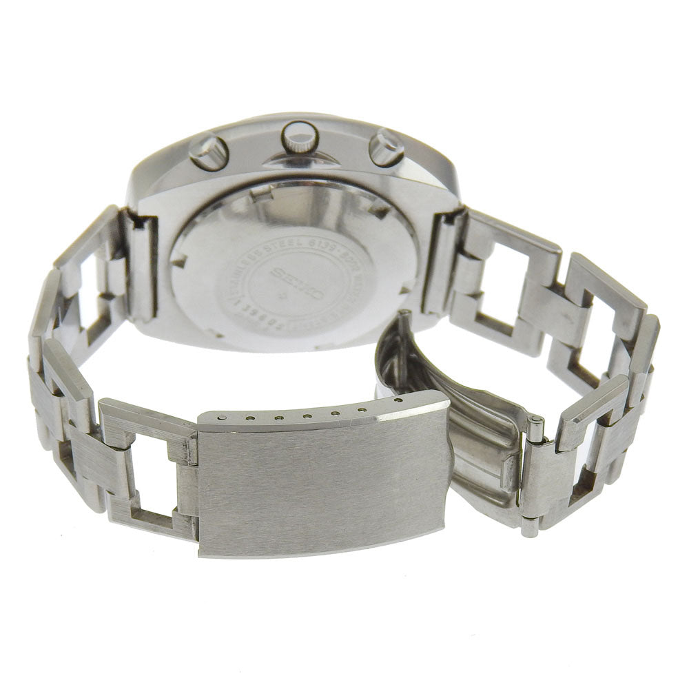 SEIKO Watches Mechanical Automatic 6139-8002 Stainless Steel Silver vintage Seiko 5 Sports Speed Timer black dial mens Used Authentic