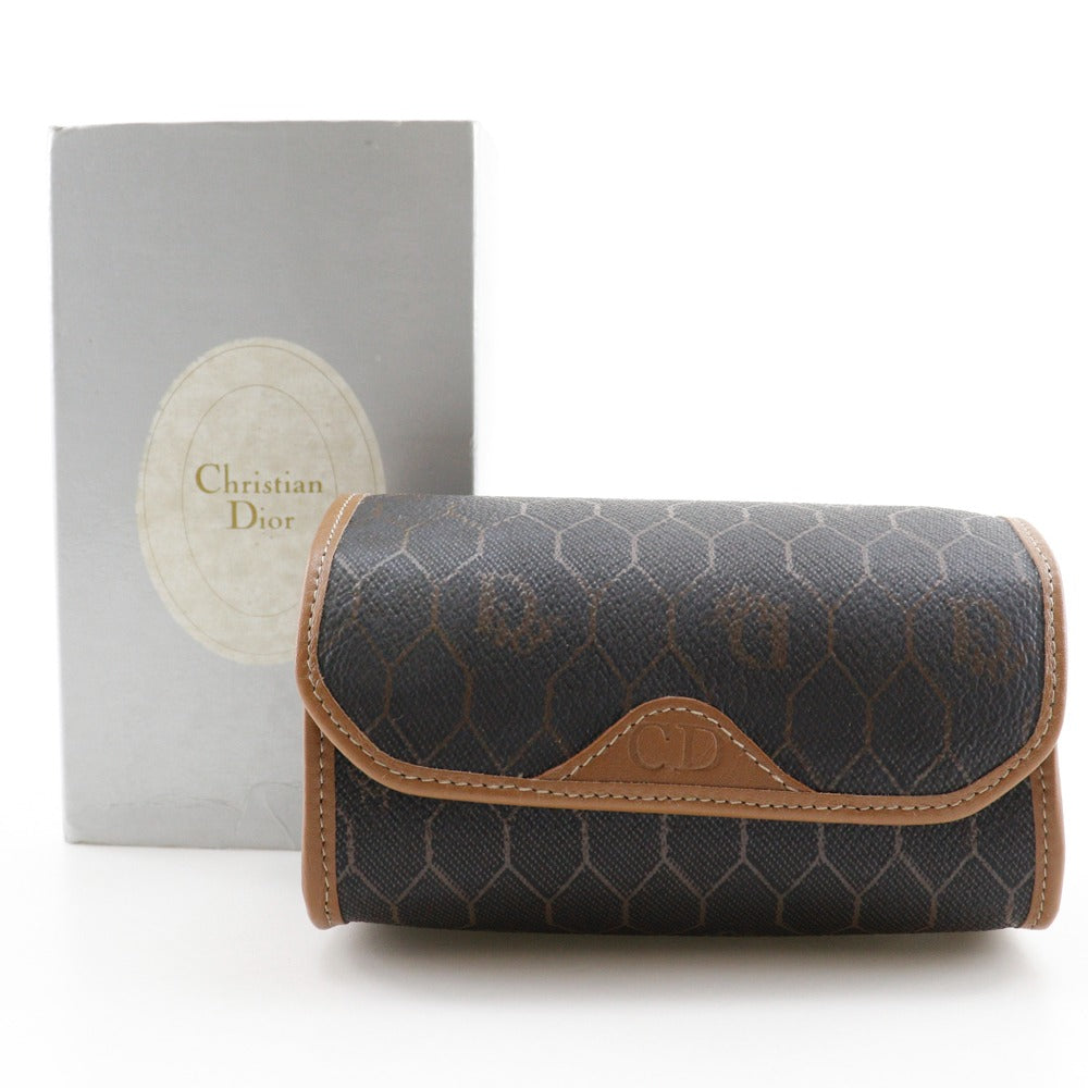 Christian Dior Pouch PVC Brown novelty Honeycomb Pattern unisex(Unisex) Used Authentic