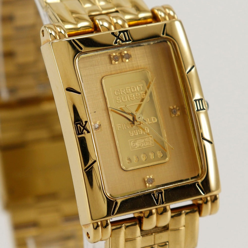 ELGIN Watches Quartz FK-1153-E 24K Gold, Plated Gold gold Ingot 1g CREDIT SUISSE FINE GOLD 999.9 gold dial