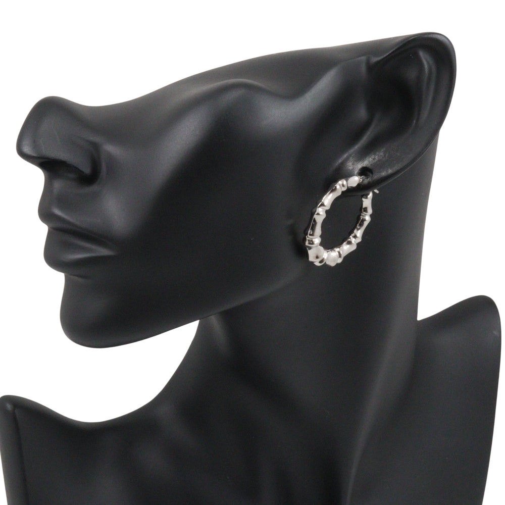 UNOAERRE Pierce K18 white gold Silver loop Bamboo motif Women Used Authentic