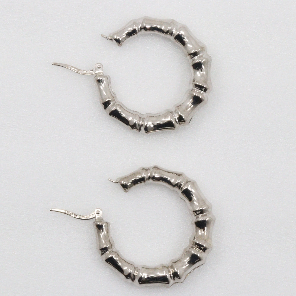 UNOAERRE Pierce K18 white gold Silver loop Bamboo motif Women Used Authentic