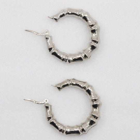 UNOAERRE Pierce K18 white gold Silver loop Bamboo motif Women Used Authentic