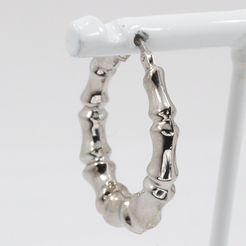 UNOAERRE Pierce K18 white gold Silver loop Bamboo motif Women Used Authentic