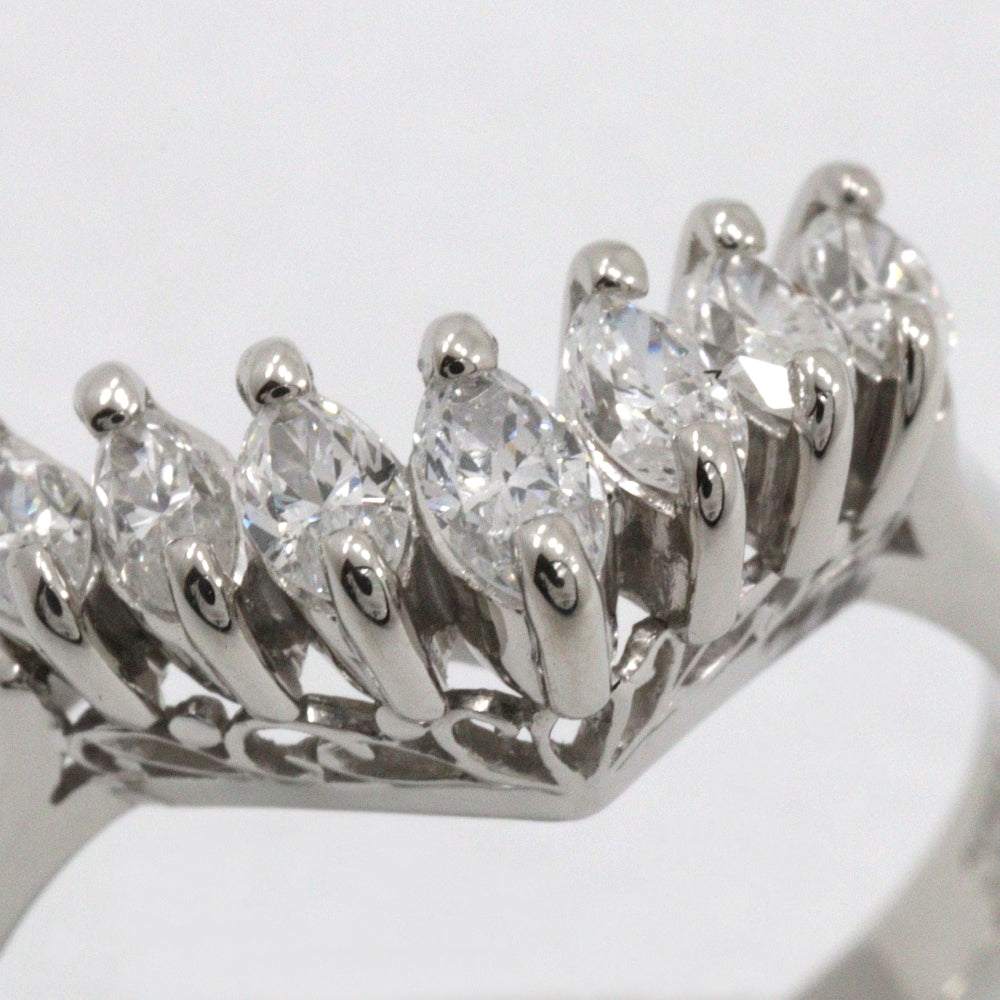 JEWELRY Ring Pt900Platinum, Diamond Silver 7P diamond V character Women Used Authentic