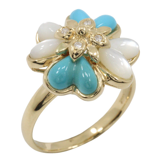 JEWELRY Ring 18k yellow gold, turquoise, diamond gold flour Women Used Authentic