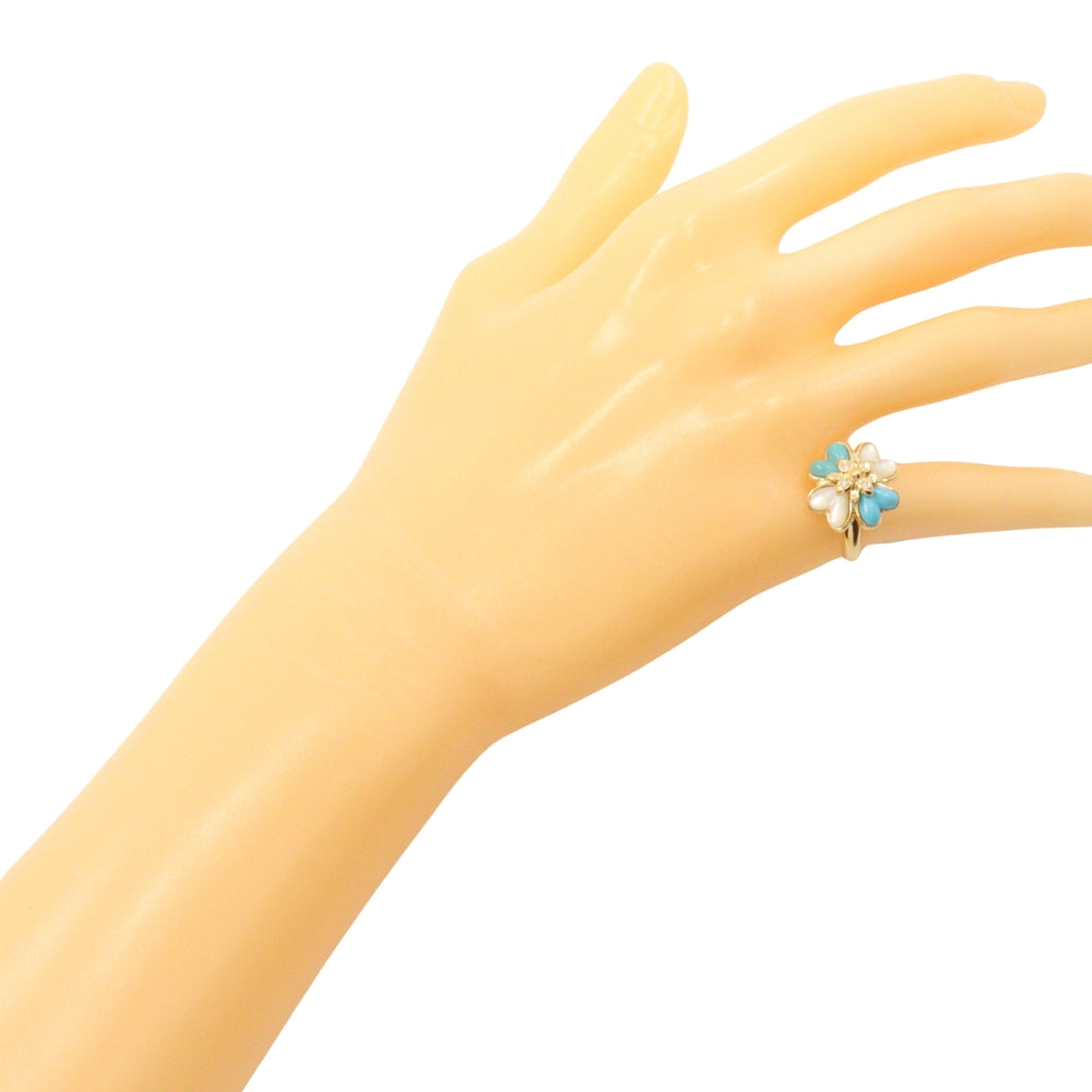 JEWELRY Ring 18k yellow gold, turquoise, diamond gold flour Women Used Authentic