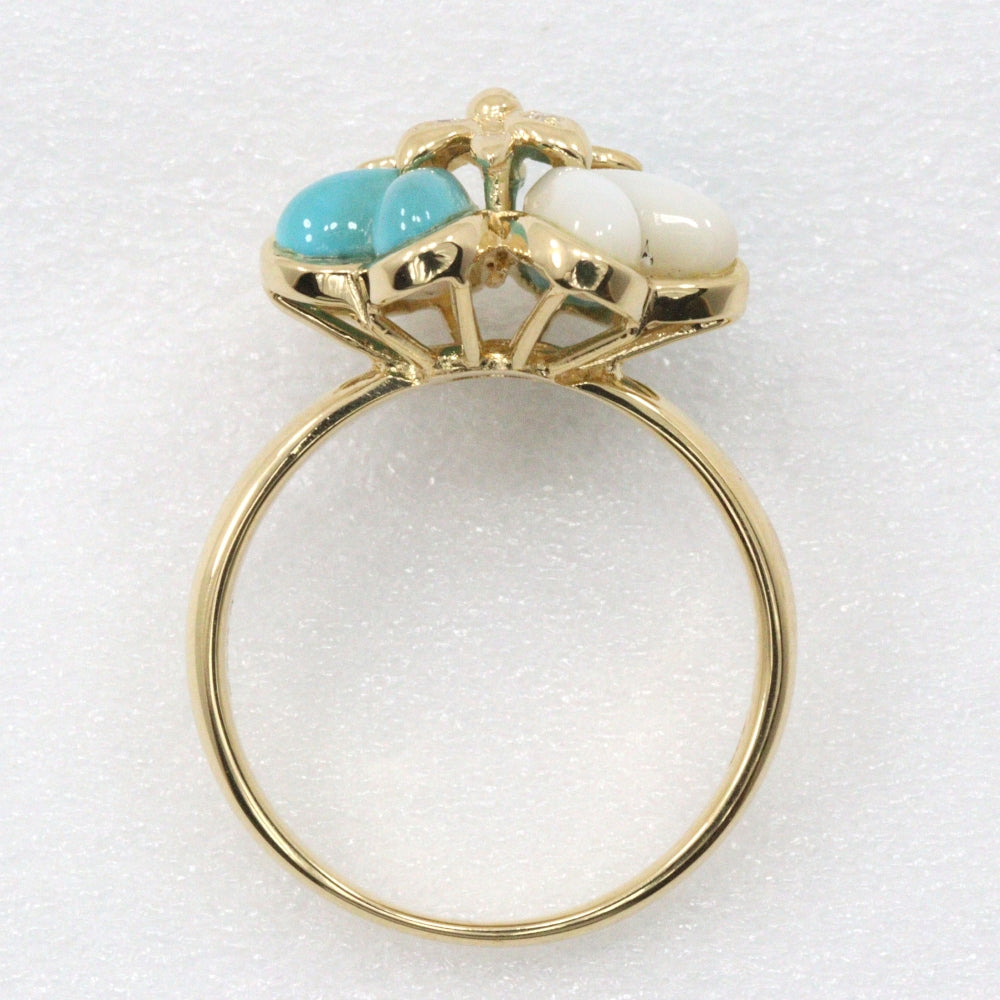 JEWELRY Ring 18k yellow gold, turquoise, diamond gold flour Women Used Authentic