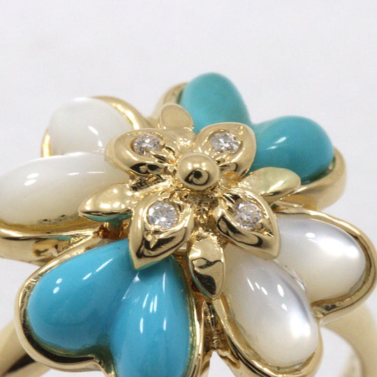 JEWELRY Ring 18k yellow gold, turquoise, diamond gold flour Women Used Authentic