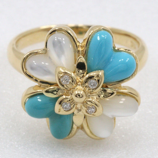JEWELRY Ring 18k yellow gold, turquoise, diamond gold flour Women Used Authentic