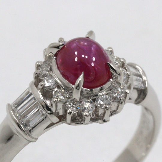 JEWELRY Ring Pt900Platinum, Star Ruby, Diamond Silver Women Used Authentic