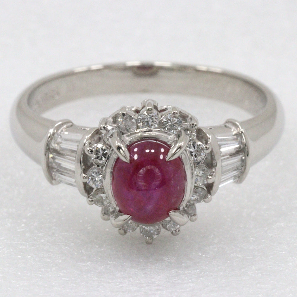 JEWELRY Ring Pt900Platinum, Star Ruby, Diamond Silver Women Used Authentic
