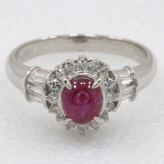 JEWELRY Ring Pt900Platinum, Star Ruby, Diamond Silver Women Used Authentic