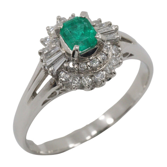 JEWELRY Ring Pt900Platinum, Emerald, Diamond Silver Women Used Authentic