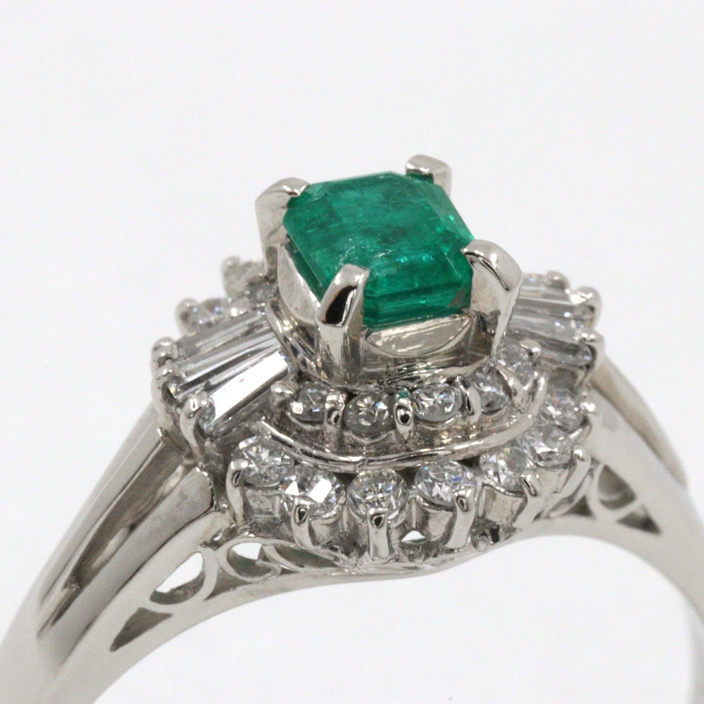 JEWELRY Ring Pt900Platinum, Emerald, Diamond Silver Women Used Authentic