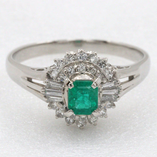 JEWELRY Ring Pt900Platinum, Emerald, Diamond Silver Women Used Authentic