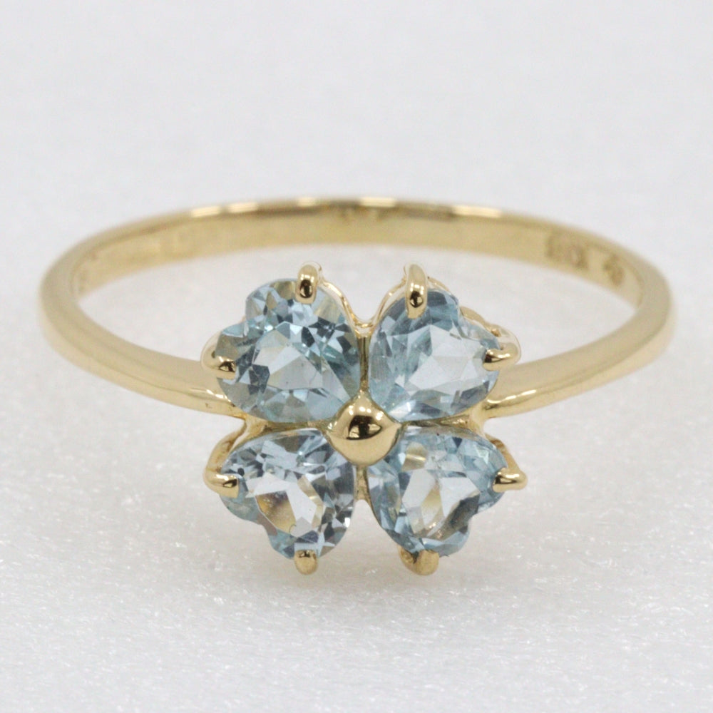 JEWELRY Ring K18 Yellow Gold, Blue Topaz gold Clover Women Used Authentic