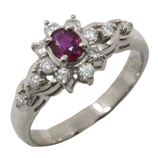 JEWELRY Ring Pt900Platinum, Ruby, Diamond Silver Women Used Authentic