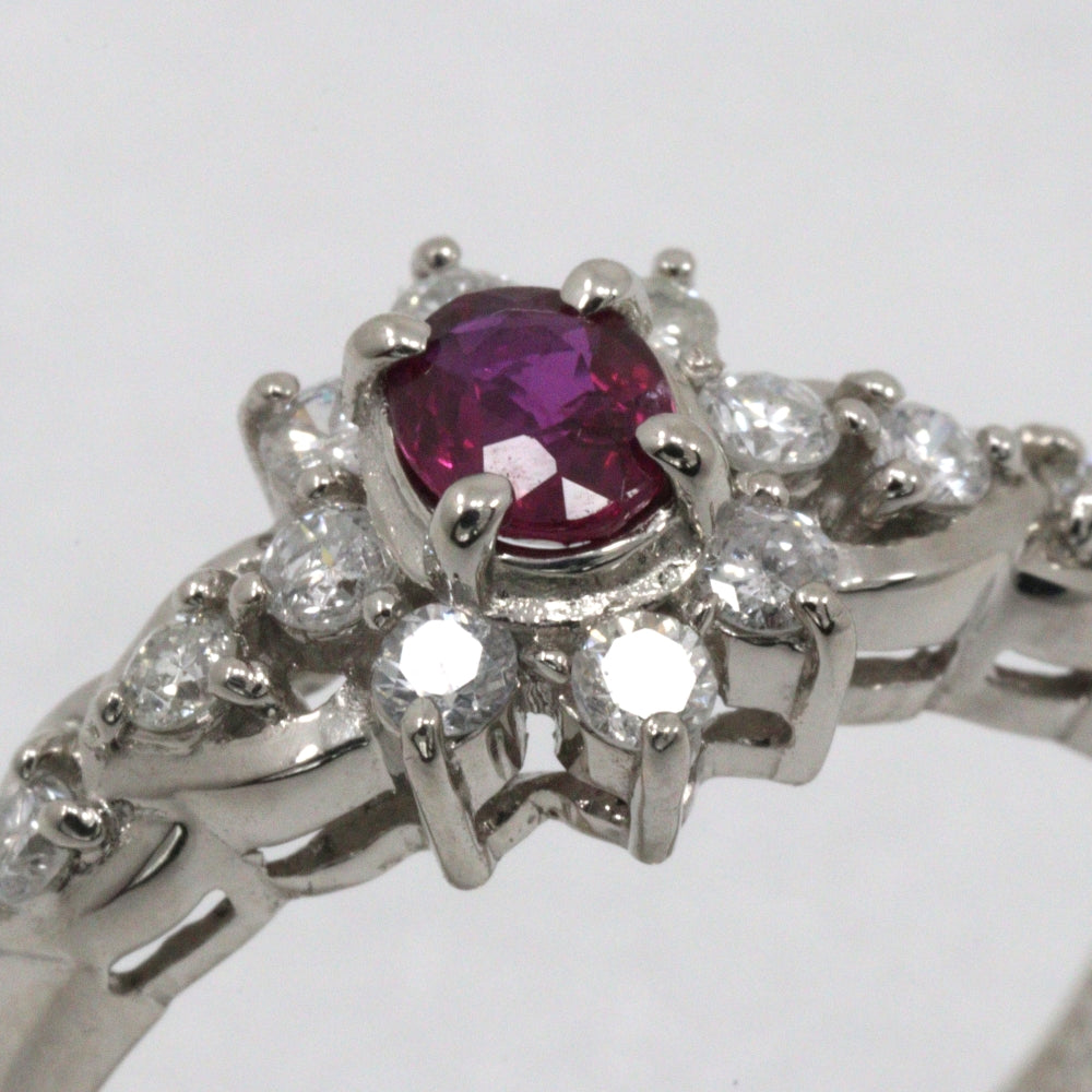 JEWELRY Ring Pt900Platinum, Ruby, Diamond Silver Women Used Authentic