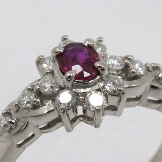 JEWELRY Ring Pt900Platinum, Ruby, Diamond Silver Women Used Authentic
