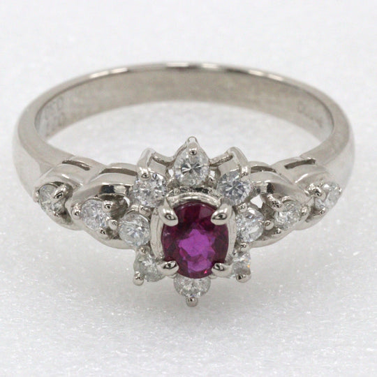 JEWELRY Ring Pt900Platinum, Ruby, Diamond Silver Women Used Authentic