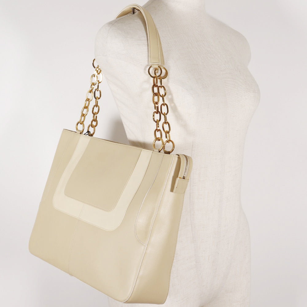 Gianni Versace Shoulder Bag Calfskin beige ChainShoulder Women Used Authentic