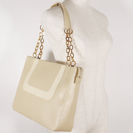Gianni Versace Shoulder Bag Calfskin beige ChainShoulder Women Used Authentic