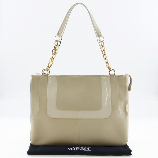 Gianni Versace Shoulder Bag Calfskin beige ChainShoulder Women Used Authentic