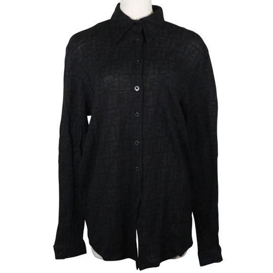 FENDI Long sleeve shirt wool black Zucca Women 40 Used Authentic