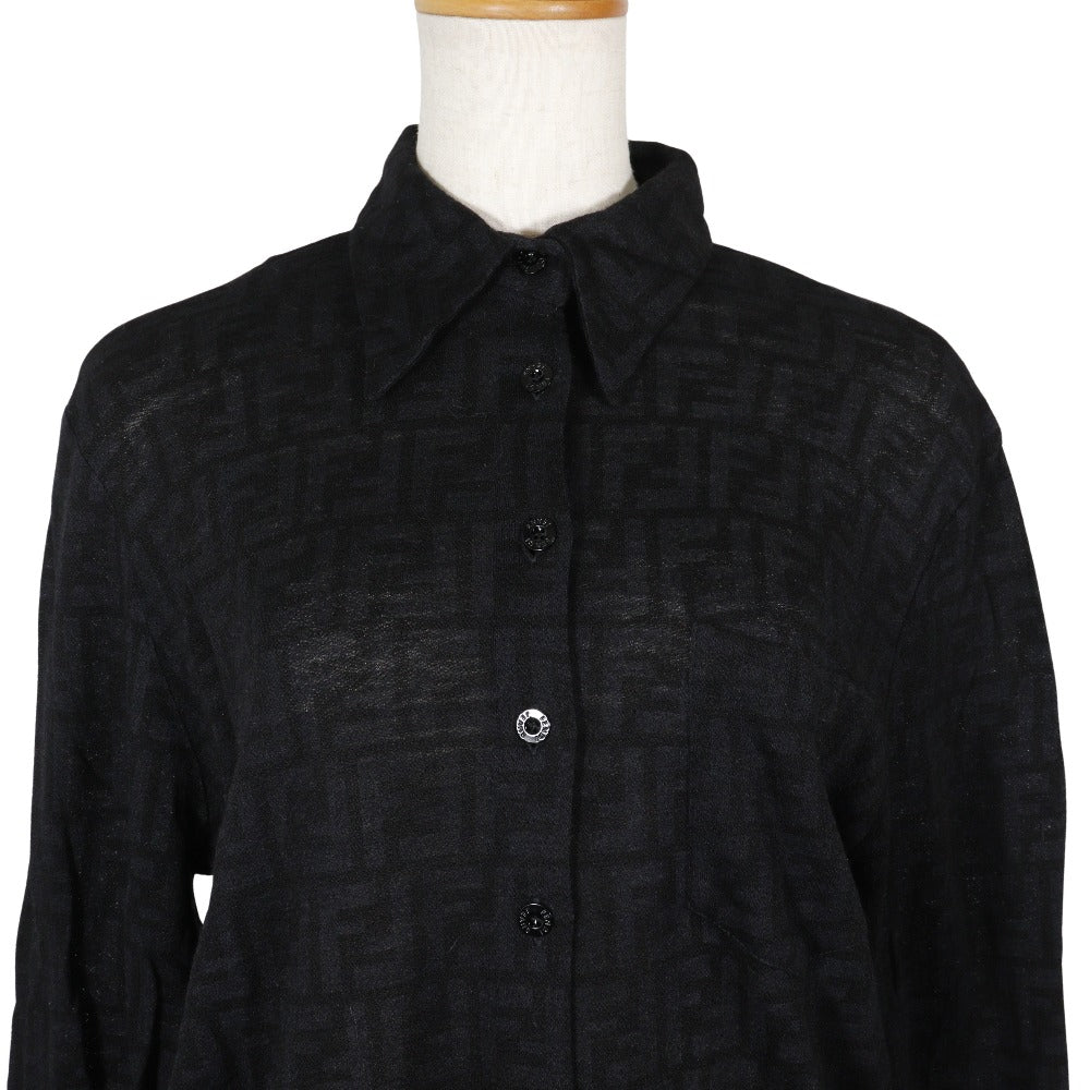 FENDI Long sleeve shirt wool black Zucca Women 40 Used Authentic