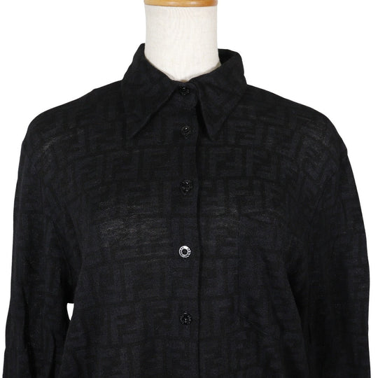 FENDI Long sleeve shirt wool black Zucca Women 40 Used Authentic