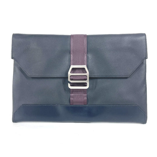 HERMES Clutch bag leather Navy City slide mens Used Authentic