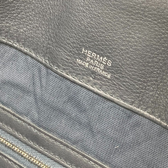 HERMES Clutch bag leather Navy City slide mens Used Authentic