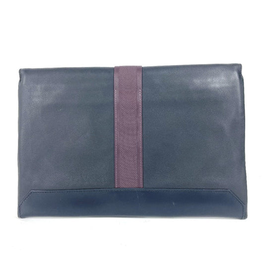 HERMES Clutch bag leather Navy City slide mens Used Authentic