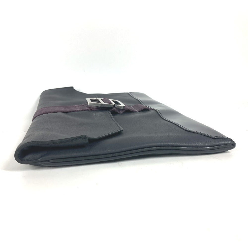 HERMES Clutch bag leather Navy City slide mens Used Authentic