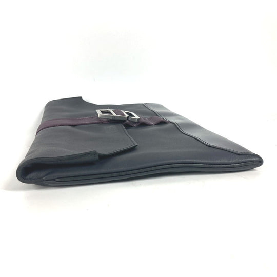 HERMES Clutch bag leather Navy City slide mens Used Authentic