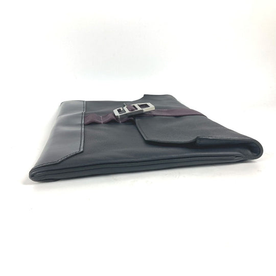 HERMES Clutch bag leather Navy City slide mens Used Authentic