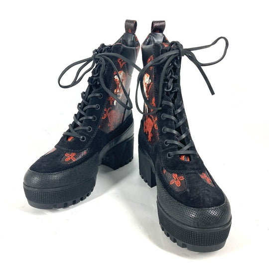 LOUIS VUITTON boots Monogram canvas Brown Monogram catgram Star Trail Line Lace-up Ankle Boots Women 39 Used Authentic