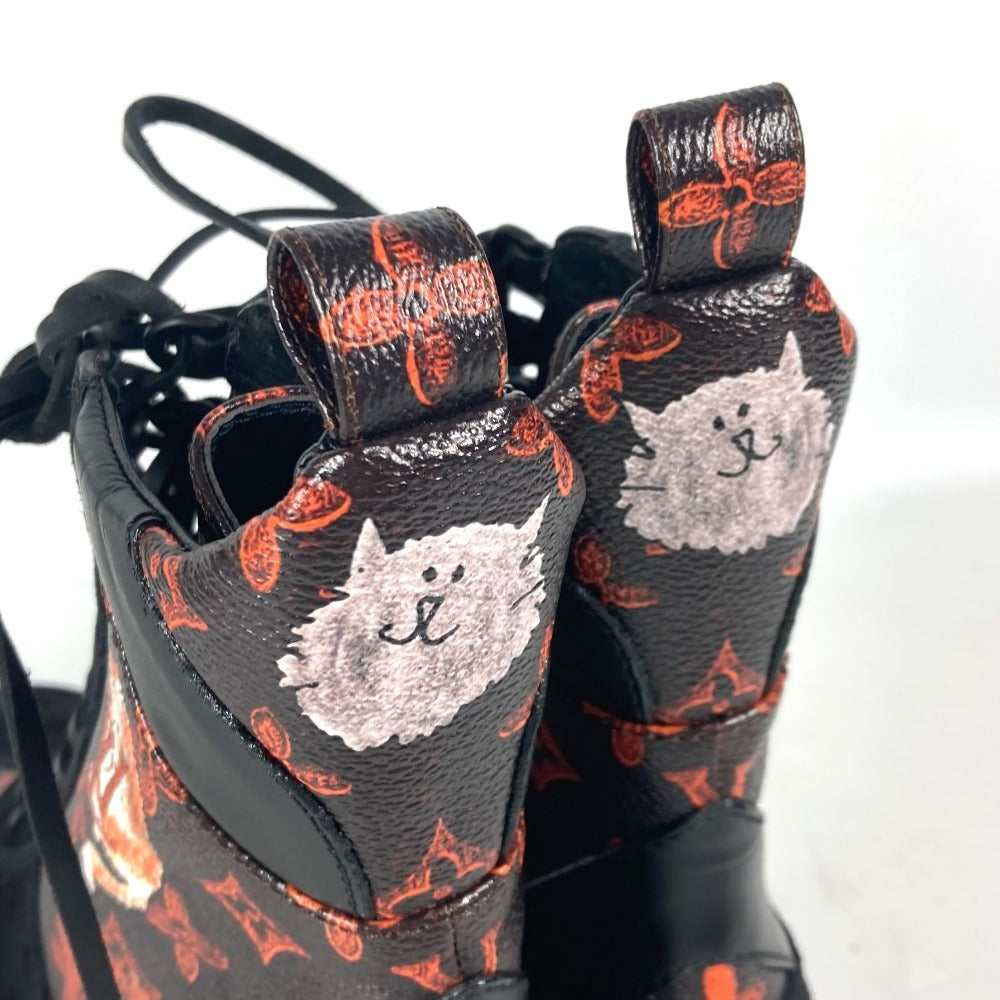 LOUIS VUITTON boots Monogram canvas Brown Monogram catgram Star Trail Line Lace-up Ankle Boots Women 39 Used Authentic