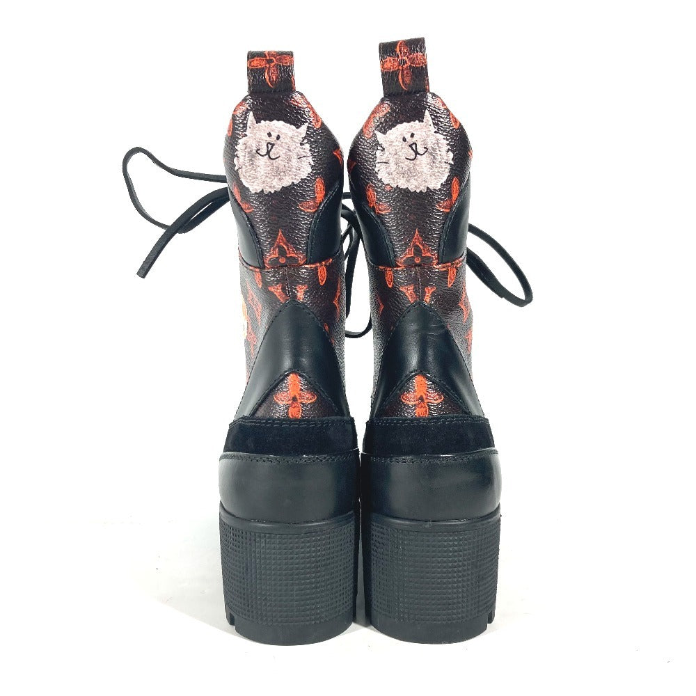 LOUIS VUITTON boots Monogram canvas Brown Monogram catgram Star Trail Line Lace-up Ankle Boots Women 39 Used Authentic