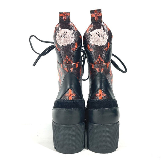 LOUIS VUITTON boots Monogram canvas Brown Monogram catgram Star Trail Line Lace-up Ankle Boots Women 39 Used Authentic