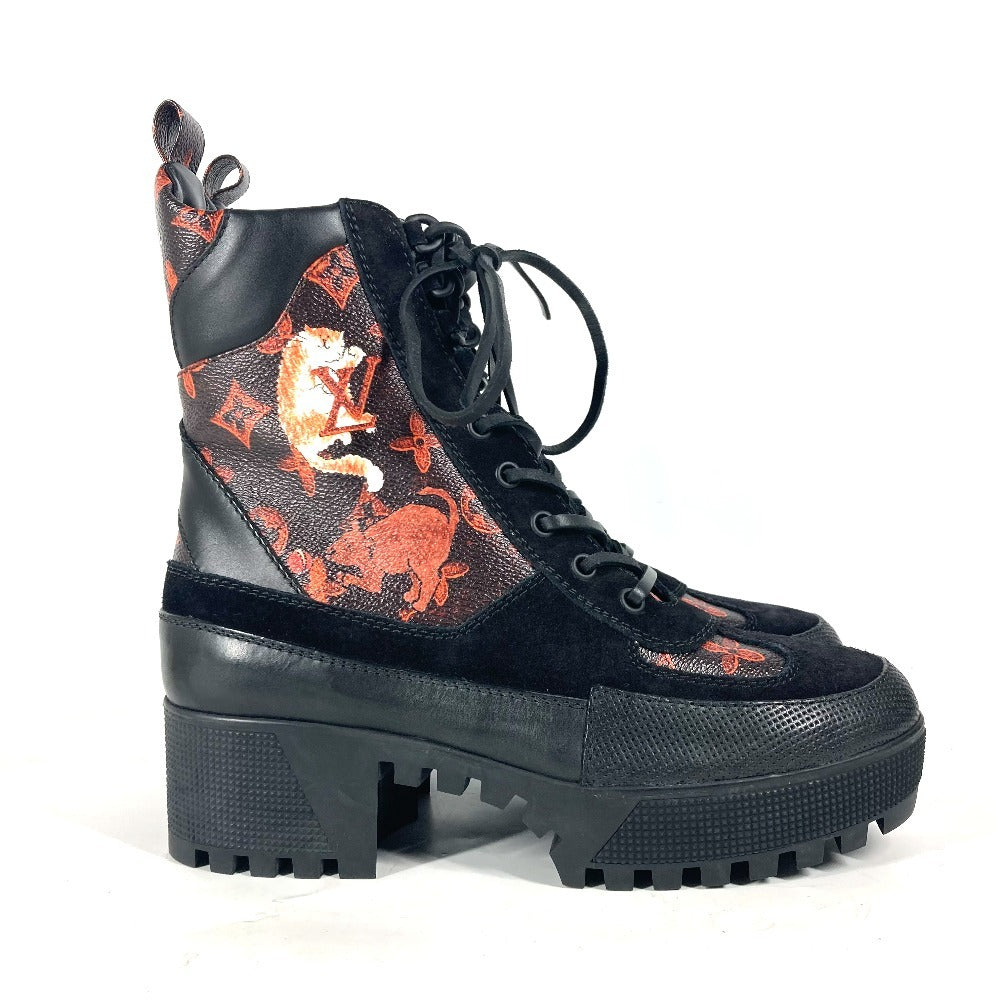 LOUIS VUITTON boots Monogram canvas Brown Monogram catgram Star Trail Line Lace-up Ankle Boots Women 39 Used Authentic