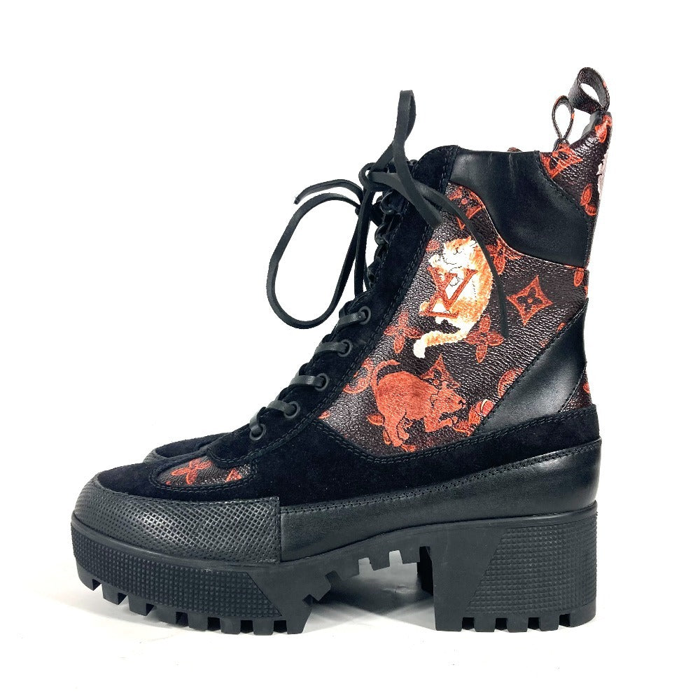 LOUIS VUITTON boots Monogram canvas Brown Monogram catgram Star Trail Line Lace-up Ankle Boots Women 39 Used Authentic