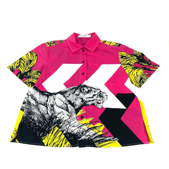 Dior Short sleeve shirt 221B92A3683 cotton pink Tiger with collar I38