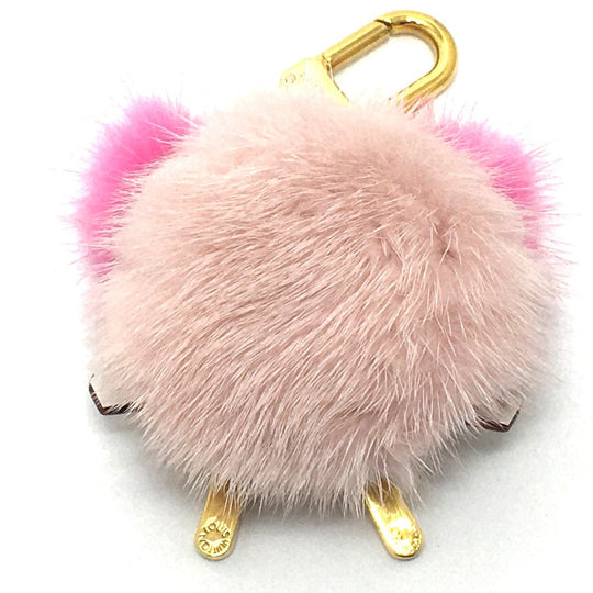 LOUIS VUITTON key ring M63093 fur pink Cat motif bijou sack wild fur Women Used Authentic