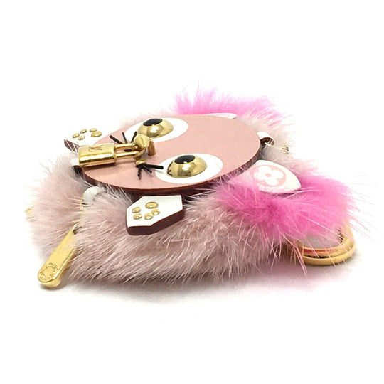 LOUIS VUITTON key ring M63093 fur pink Cat motif bijou sack wild fur Women Used Authentic
