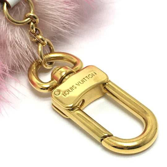 LOUIS VUITTON key ring M63093 fur pink Cat motif bijou sack wild fur Women Used Authentic