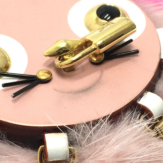 LOUIS VUITTON key ring M63093 fur pink Cat motif bijou sack wild fur Women Used Authentic