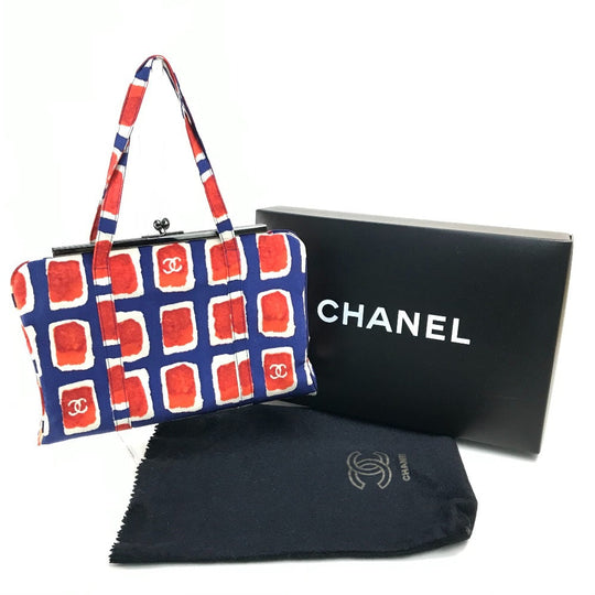 CHANEL Handbag canvas Blue x red CC COCO Mark logo Square Pattern Women Used Authentic