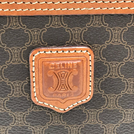 CELINE Vanity bag Leather / PVC Brown Macadam Makeup pouch Cosmetics Pouch Women Used Authentic