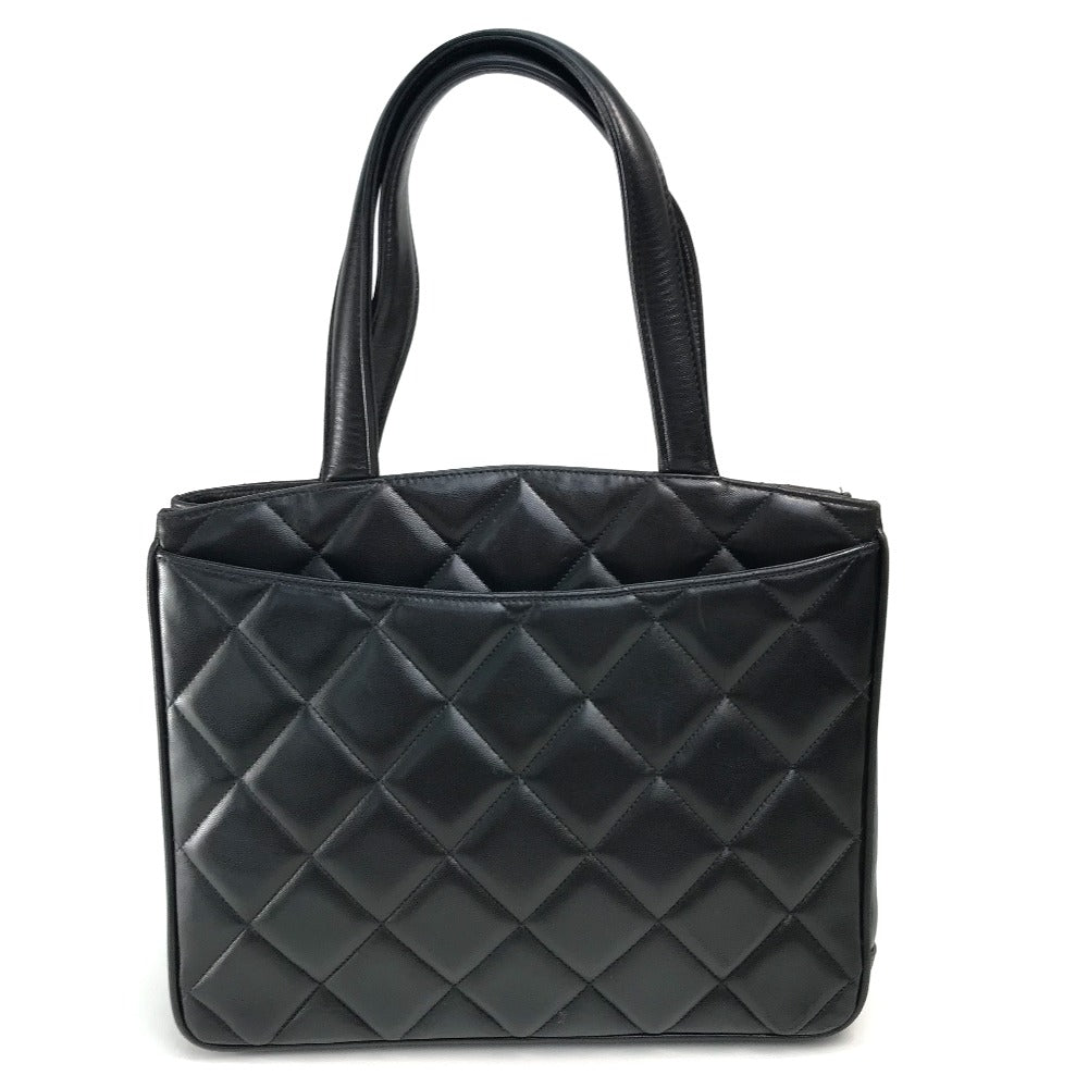 CHANEL Tote Bag lambskin Black x Gold Metal CC COCO Mark Matrasse quilting Women Used Authentic